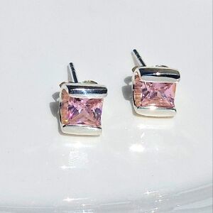 Pink Quartz Sterling .925 Stud Earrings Genuine Stone New w/o Tags